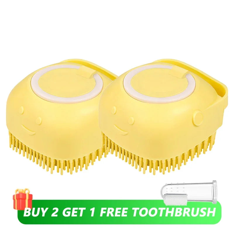 Soft Silicone Pet Bath Brush with Shampoo Dispenser