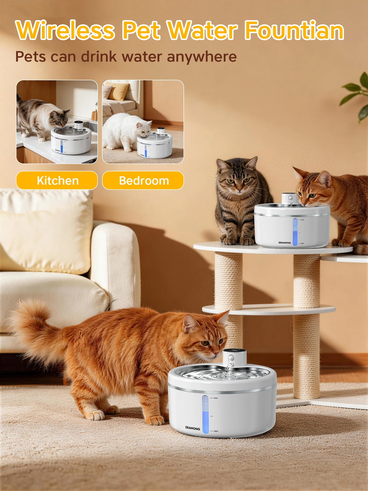 Cordless Water Fountain for Cats & Dogs
