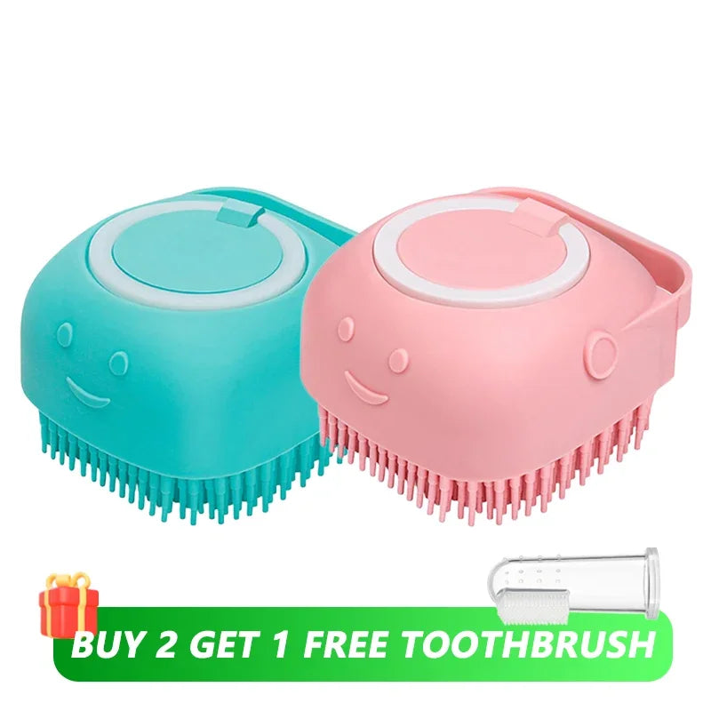 Soft Silicone Pet Bath Brush with Shampoo Dispenser