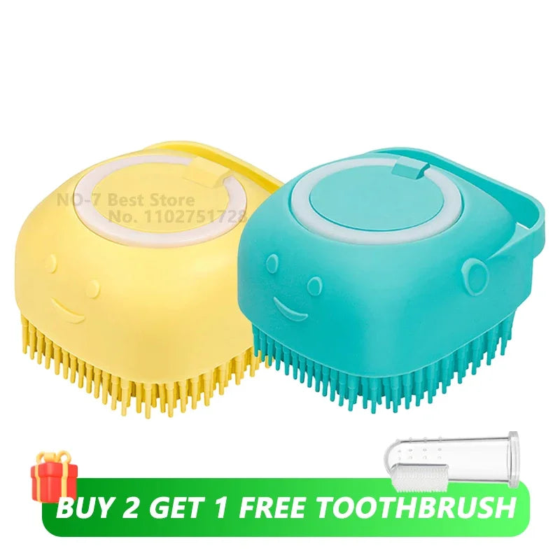 Soft Silicone Pet Bath Brush with Shampoo Dispenser