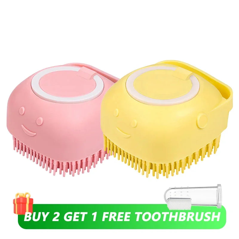 Soft Silicone Pet Bath Brush with Shampoo Dispenser