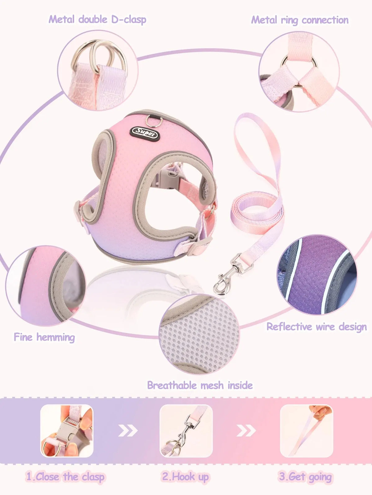 SoftStep Reflective Pet Harness & Leash Set