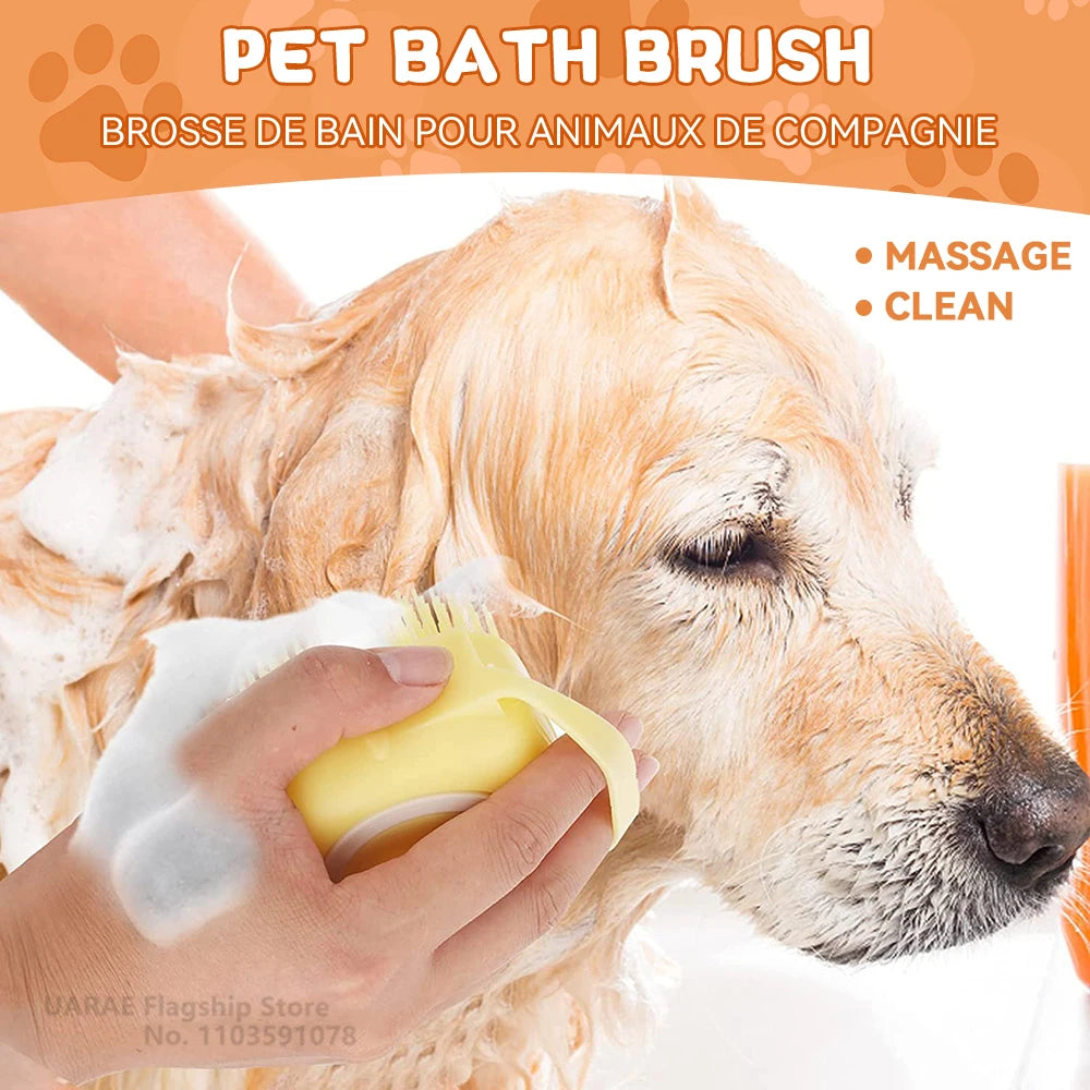Soft Silicone Pet Bath Brush with Shampoo Dispenser