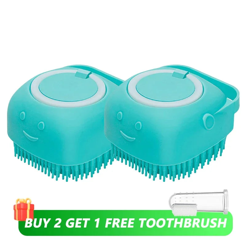 Soft Silicone Pet Bath Brush with Shampoo Dispenser