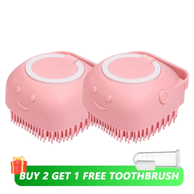 Soft Silicone Pet Bath Brush with Shampoo Dispenser