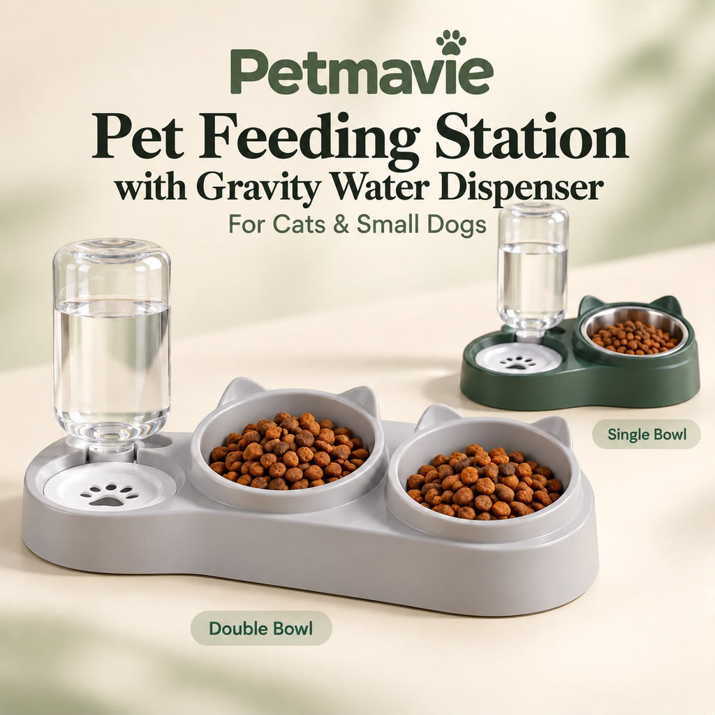 Pet Feeding Station with Gravity Water Dispenser