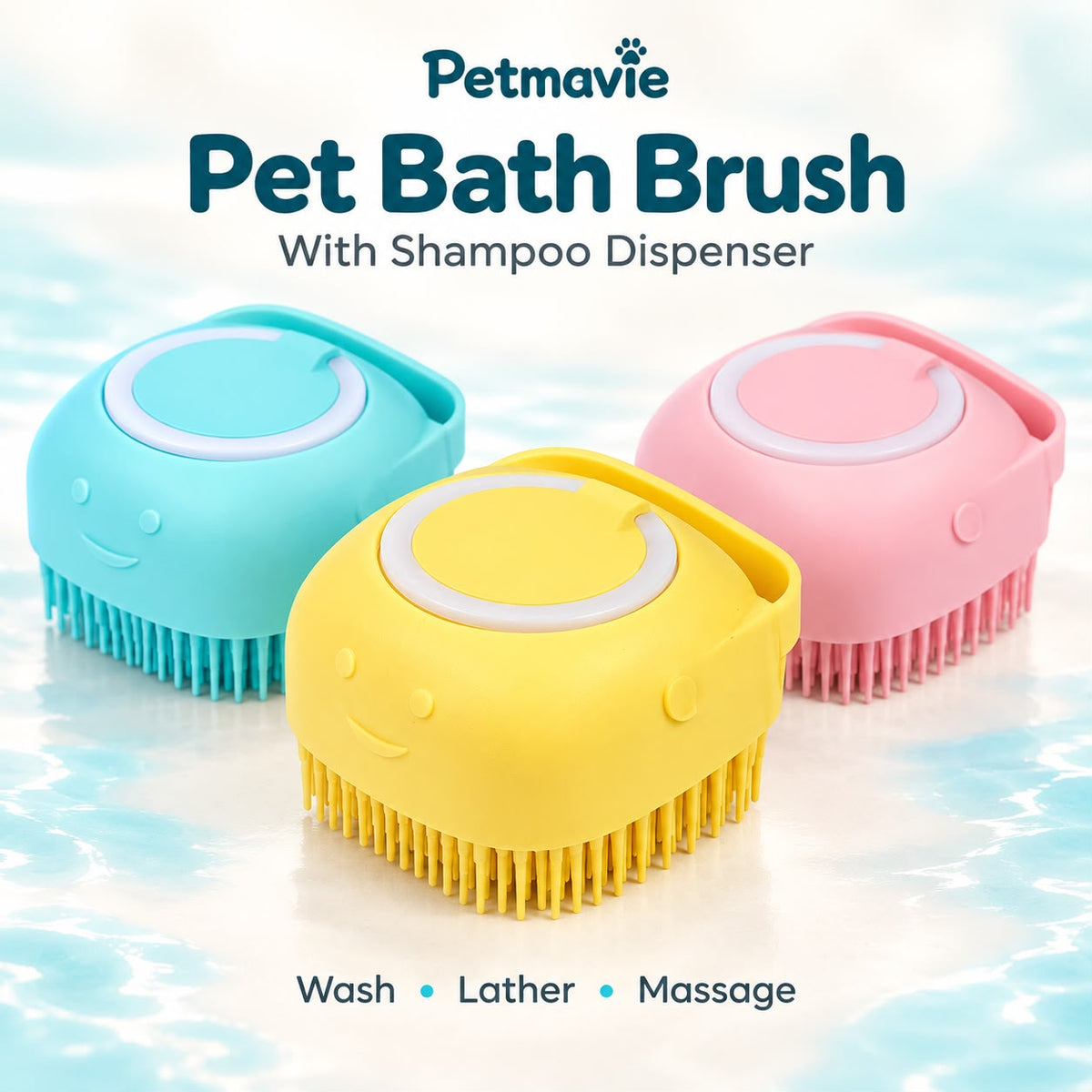 Soft Silicone Pet Bath Brush with Shampoo Dispenser