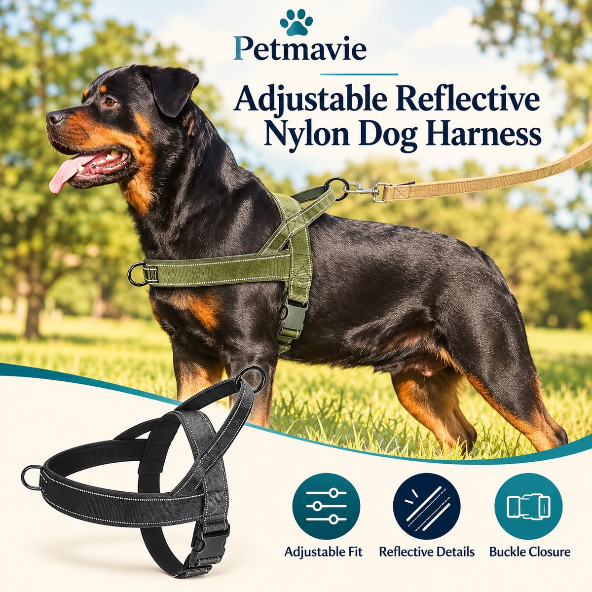 Adjustable Reflective Nylon Dog Harness