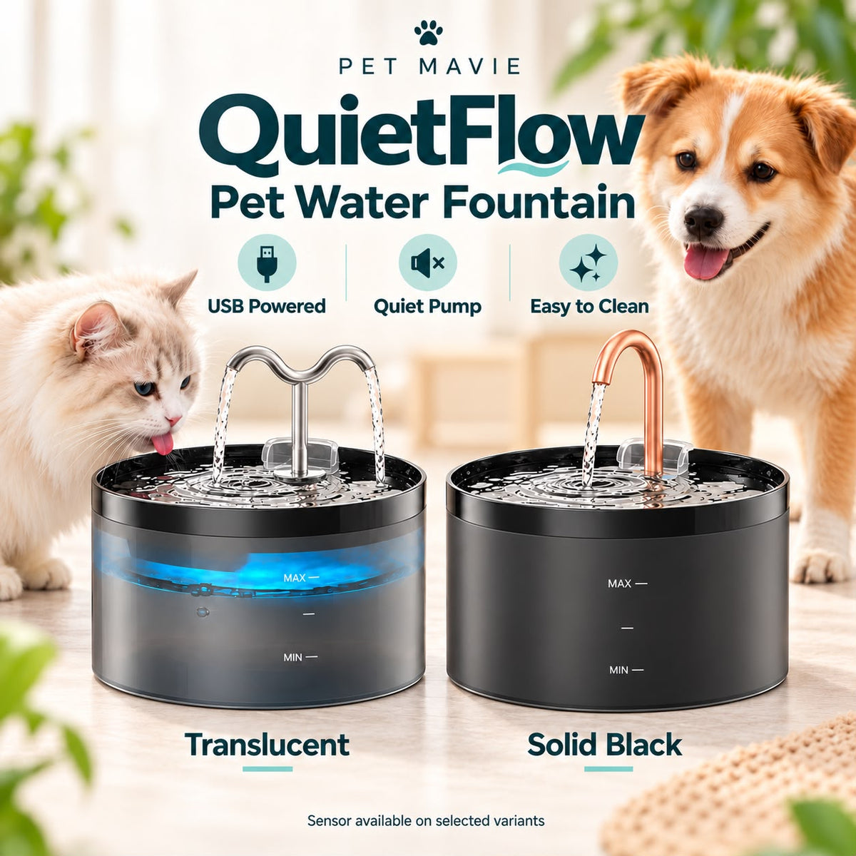 QuietFlow Pet Water Fountain – 2.1L